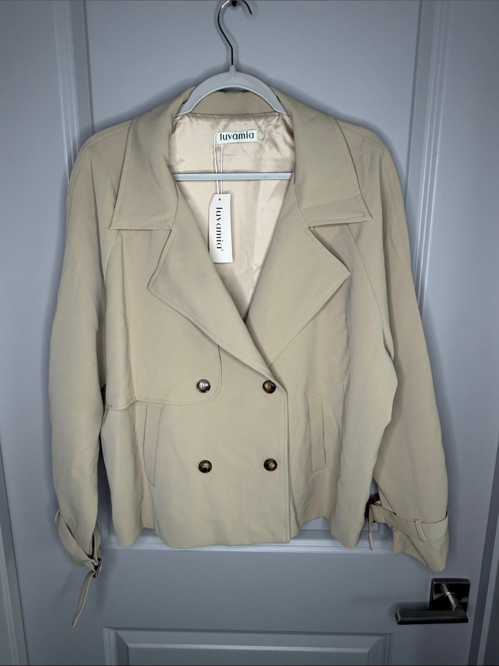 Luvamia Women's Cream Double-Breasted Trench Coat